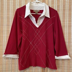 Notations Women's Red Sweater with White Accents